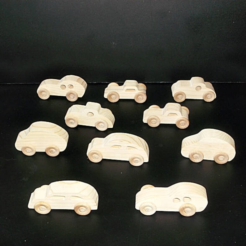 10 Handcrafted Wood Toy Cars OT-10 unfinished or finished