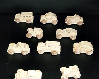 10 Handcrafted Wood Toy Cars  OT-4  unfinished or finished