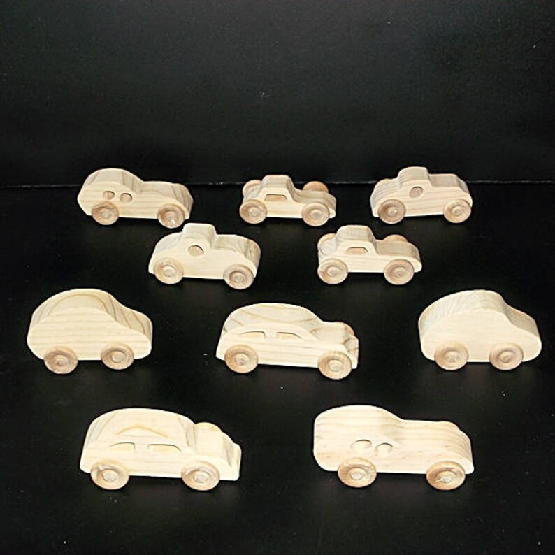 10 Handcrafted Wood Toy Cars OT-10 unfinished or finished