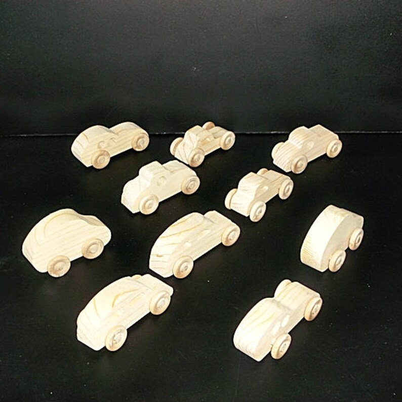 10 Handcrafted Wood Toy Cars OT-10 unfinished or finished