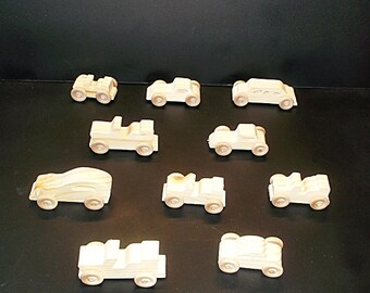 10 Handcrafted Wood Toy Jeeps, Cars  OT-75  unfinished or finished