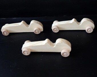 Pkg of 3 Handcrafted Wood Toy Race Cars 268BH-U-3 Unfinished or finished