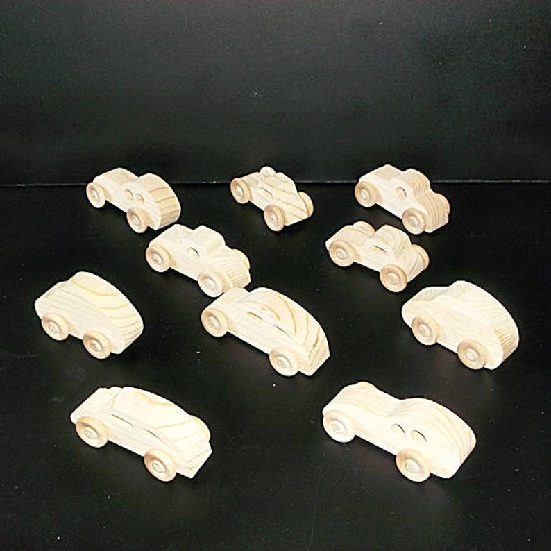 10 Handcrafted Wood Toy Cars OT-10 unfinished or finished