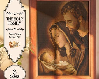 The Holy Family Cross Stitch Pattern | Nativity Scene Embroidery PDF | Religious Counted Cross Stitch Chart | Christian Wall Art Pattern