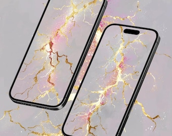 2 Lightning Phone Wallpapers | Pink and Gold | Instant Download