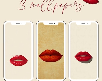 3 phone wallpapers | Red Lips | Instant Download