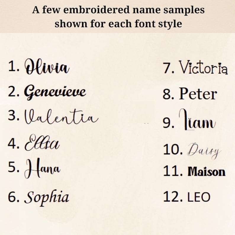 Embroidery font chart for custom name baby pillow 3