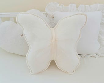 Handmade Cream Velour Butterfly Pillow, Neutral Nursery Decor