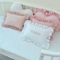 Embroidered Baby Name Pillow | Handmade Ruffle Linen Nursery Decor product logo