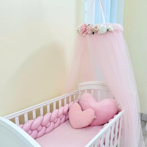 Handgemachter rosa Betthimmel – Prinzessinnen Kinderzimmer Dekor mit Seidenblumen