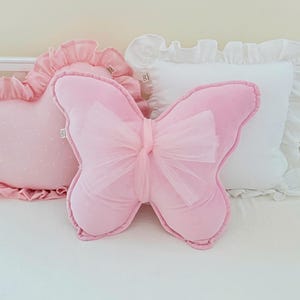 Handmade Pink Velour Butterfly Pillow for Baby Girl Nursery Decor – Soft Pink Baby Shower Gift, Cute Butterfly Cushion, Birthday gift
