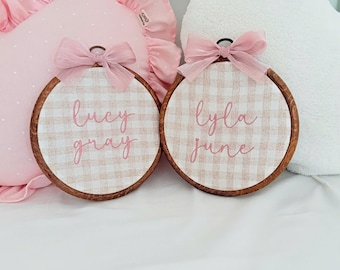Embroidered Baby Name Hoop, Newborn Name Announcement Sign, Personalized Nursery Wall Decor, Keepsake Gift