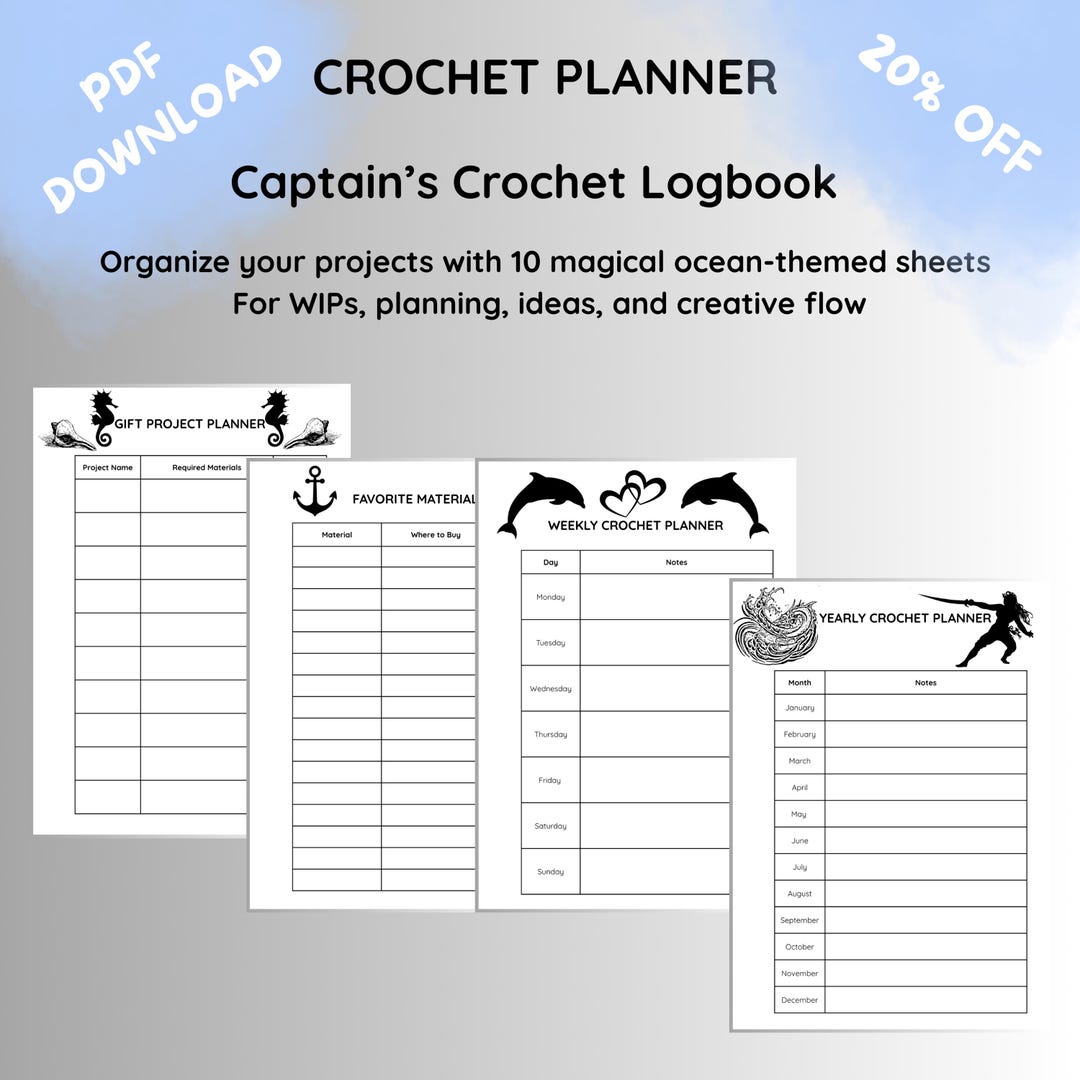 Captain's Crochet Logbook Printable PDF for Mermaid and Pirate Lovers Crochet Project Planner ...