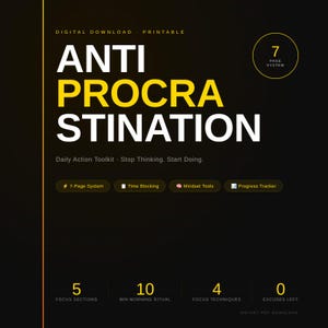 Anti Procrastination System | Productivity Planner PDF | Focus & Deep Work Toolkit | Time Blocking Planner | ADHD Friendly Printable