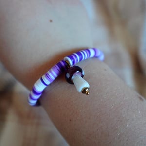 Purple Mushroom clay bead bracelet