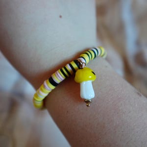 Yellow mushroom clay bead bracelet