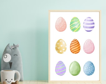 Printable Easter Eggs, Printable Wall Art, Easter Wall Art, Boho Easter Decor, Boho Nursery Decor, Easter Printables, Minimalist Easter Art