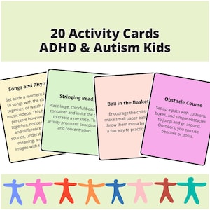 20 tarjetas de actividades imprimibles | Niños con TDAH y autismo | Herramientas de educación y terapia especial | Paquete de actividades y tarjetas de comunicación