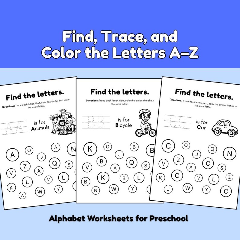 Find, Trace, and Color the Letters A–Z | Alphabet Worksheets for ...