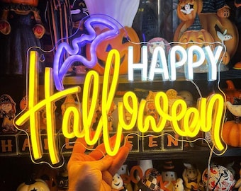 Halloween Neon Sign, Halloween Party Decor, Halloween Wall Art, Neon Custom Sign, Spooky Skull Pumpkin Bat Light, Halloween Gifts, LED Neon