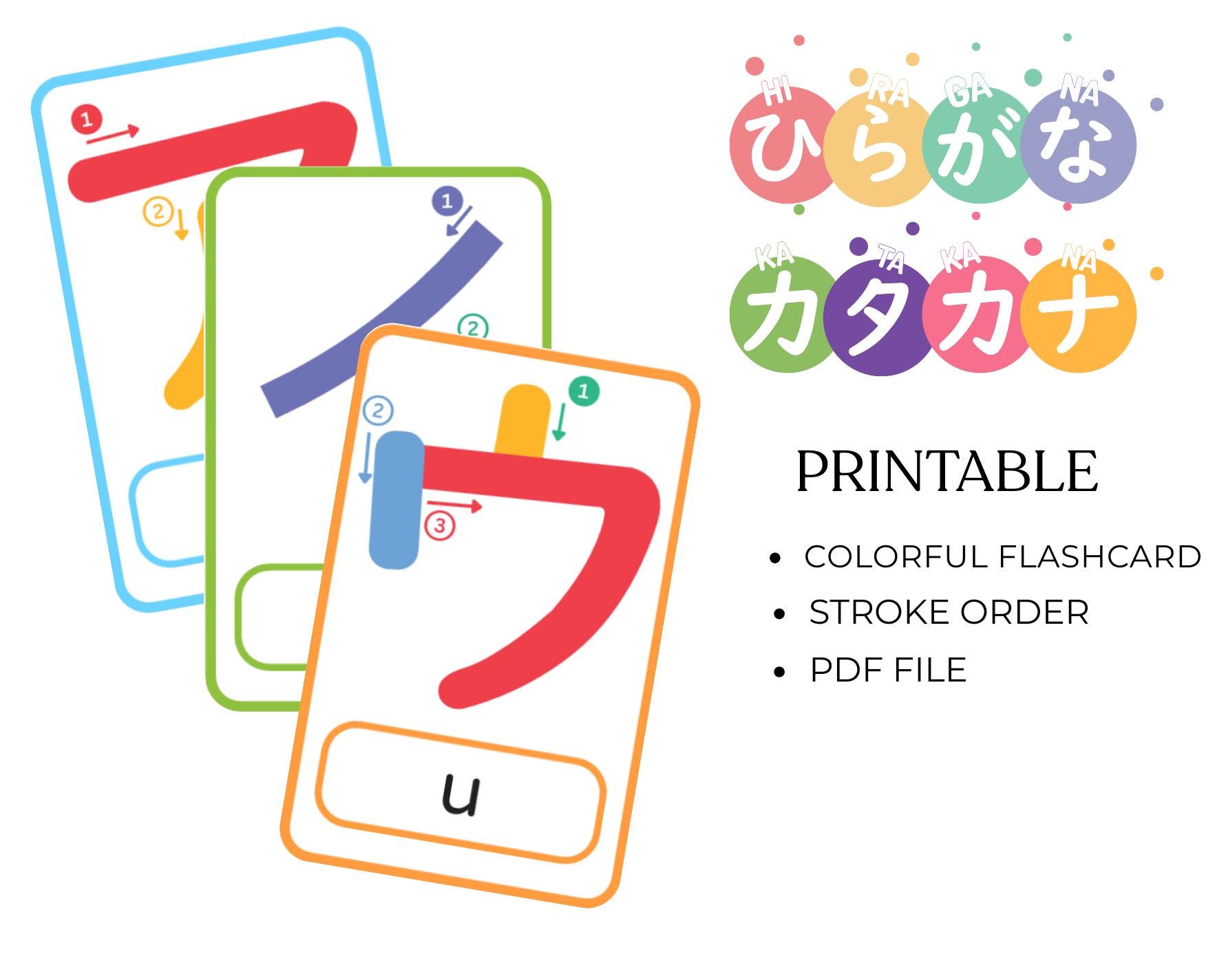 Katakana Printable Flashcard With Stroke Order - Etsy