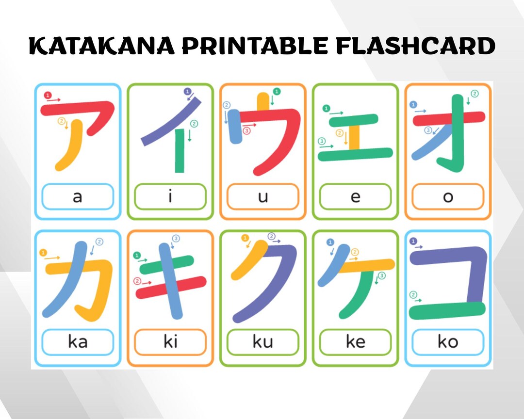 Katakana Printable Flashcard With Stroke Order - Etsy