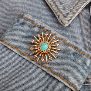 Gold vintage brooch, sun brooch, moon brooch, men&#39;s brooch, coat brooch, clothing accessories, gifts for him/her, wedding brooch