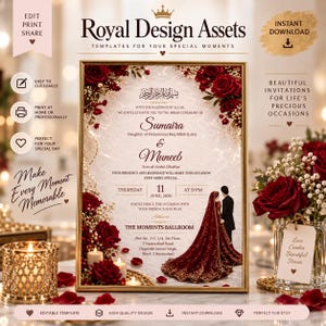 Paquete de invitaciones para boda islámica (Nikah), 5 plantillas para bodas musulmanas, invitaciones de boda islámicas, invitaciones editables en Canva.