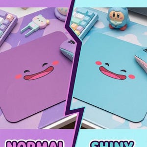 Pokemon Mouse Pad | Cute Pastel Desk Mat | Normal and Shiny Ditto Aesthetic Mousepad | Kawaii Gaming Setup | Coquette Anime Desk Decor