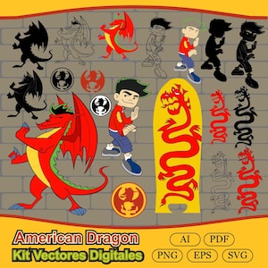 Kit di vettori digitali AMERICAN DRAGON. drago occidentale | Jake | vettore | progettazione | disegno | lungo | borsa | personalizzabile | costume