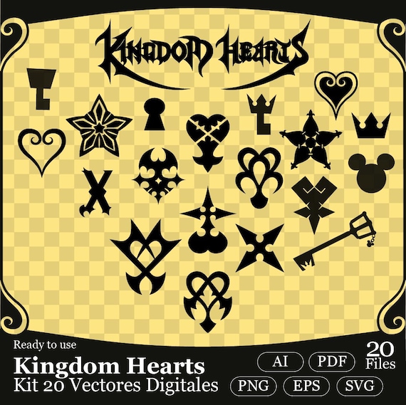 20 vectores digitales KINGDOM HEARTS. Llave espada | keyblade | vector | diseño | dibujo | taza | bolsa | personalizable | custom