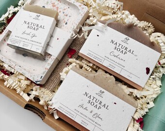 Natural Soap Spa Gift Set | Jesmonite Dish, Exfoliating Mitten, Vegan UK