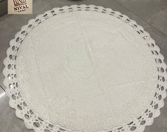 Badematte Boho Bad Deko Teppich Häkel Design 66cm 100% Baumwolle Bohem weiß