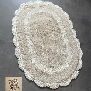 Badrumsmatta, badrumsdekorationsmatta, 100 % bomull, Bohemisk beige / Litet badrum, 61 cm/43 cm