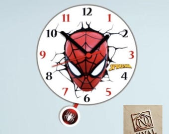 Children's room wall clock, children's clocks, Spiderman airplane, red
