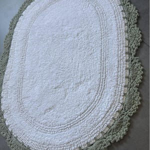 Badrumsmatta, badrumsdekorationsmatta, 100 % bomull, bohemiskt grönt och vitt / Litet badrum, 61 cm x 43 cm