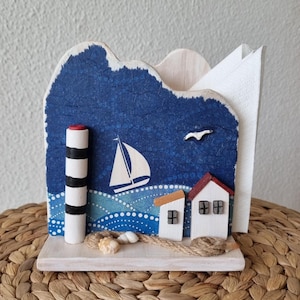 Porta tovaglioli in legno in stile nautico - Decorazione per casa in stile costiero e spiaggia. Porta tovaglioli rustico da spiaggia - Accessorio da cucina in stile nautico fatto a mano.