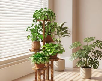 Wooden Tiered Plant Stand - 3/4/5 Tier Corner Display Plants Shelf