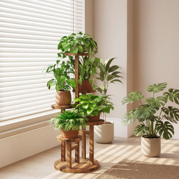 Wooden Tiered Plant Stand - 3/4/5 Tier Corner Display Plants Shelf