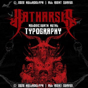 Katharsis - Gotisch cybersigilisme lettertype, deathmetal typografie, metalcore symmetrisch lettertype voor streetwear merklogo's, vector asset pack