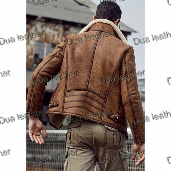 Herren Lammfell Fliegerjacke: Vintage Braune Schaffell Bomberjacke