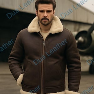 Handmade Shearling Leather Bomber Jacket: Vintage Aviator Sheepskin Coat