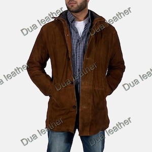 Men’s Brown Suede Leather Jacket , Vintage Coat, Genuine Soft Suede, Winter Warm Fashion, Handmade Casual Outerwear, Gift for Him