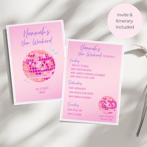 Disco Ibiza Hen Party Invite & Itinerary |Editable Canva Template |Personalised Hen Party Invite| Bachelorette Hen Parties| INSTANT DOWNLOAD