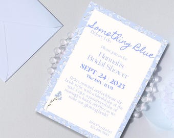 Something Blue Floral Hand Drawn Style Bridal Shower Invite |Editable Canva Template|Personalised Bachelorette Hen Parties|INSTANT DOWNLOAD