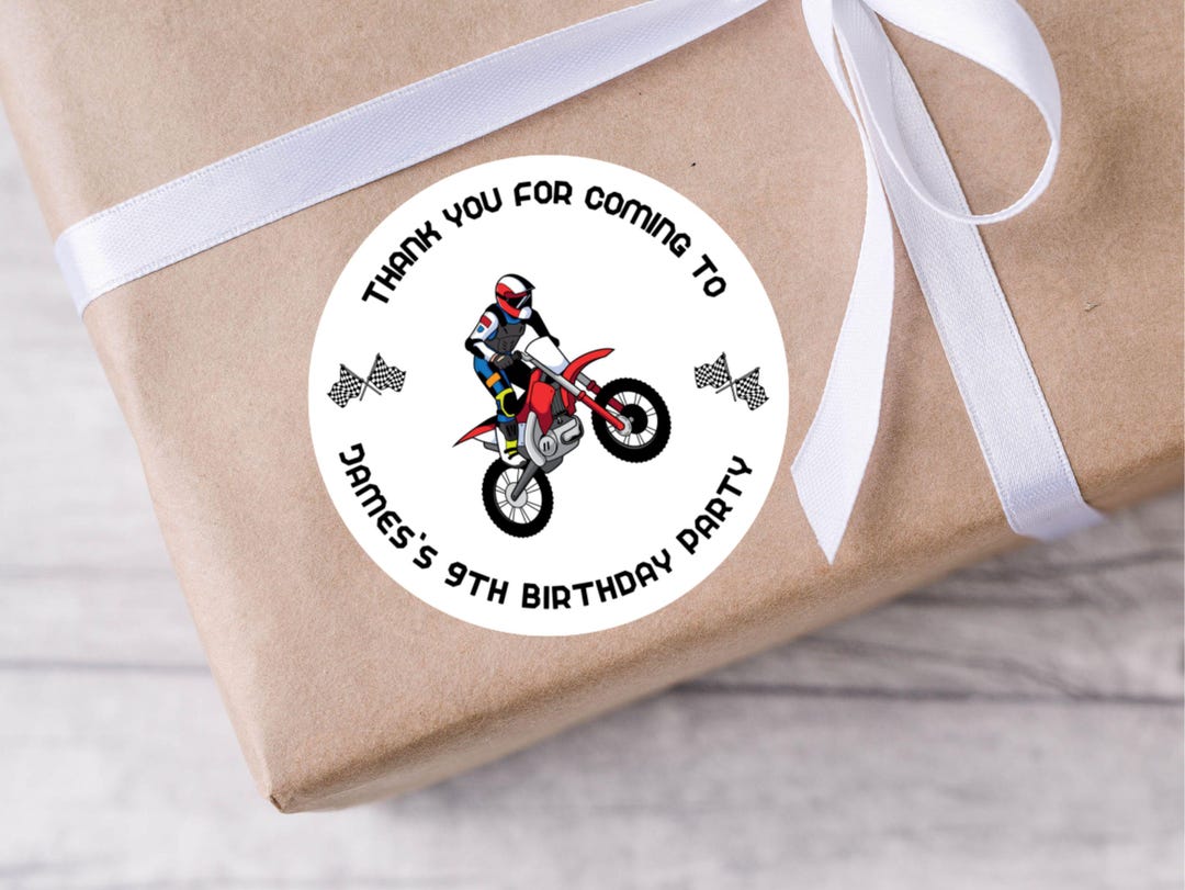 24 Personalised Thank You for Coming to My Party - Motorbike Theme ...