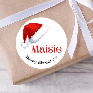 Personalised Christmas Stickers, Santa Hat Name Festive Christmas Labels, Gift Wrapping Tags, Christmas Present Stickers Envelope Seals