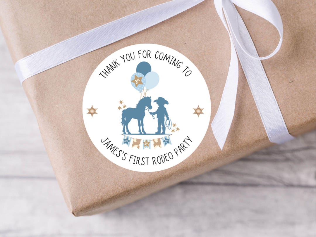 24 Personalised First Rodeo Stickers Party Favour Stickers, Cowboy ...