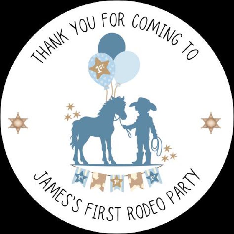 24 Personalised First Rodeo Stickers Party Favour Stickers, Cowboy ...