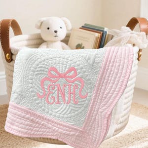 Custom Embroidered Baby Quilt Blanket, Cotton Baby Name Blanket, Personalized Monogram Quilt, Baby Shower Gift, Keepsake Heirloom Quilt